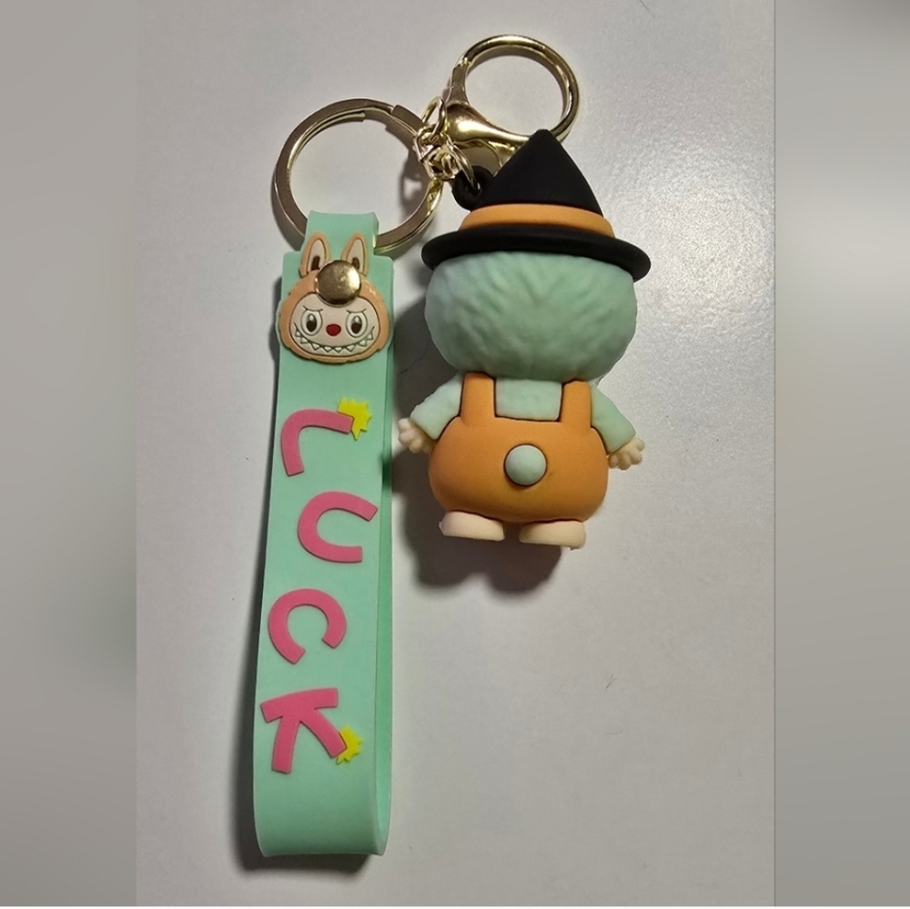 Cute Keychain with Mint and Orange Charm - Picture 2 of 4